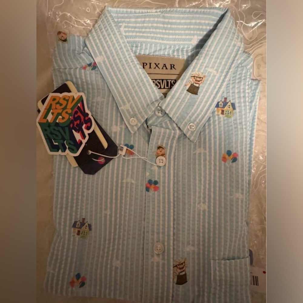 New RSVLTS  Disney Pixar UP seersucker button down shirt